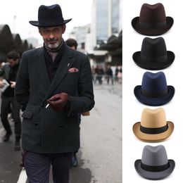 Wide Brim Hats Men Women Wool Felt Classical Homburg Bowtie Band Fedora Caps Trilby Sunhat Jazz Winter Warm Adjustable Size M-L189M