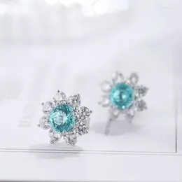 Stud Earrings Pirmiana 3.69ct Lab Grown Paraiba Sapphire S925 Silver Jewelry Women