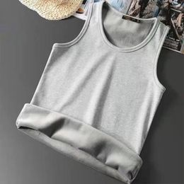 Men's Tank Tops Men Thermal Vest Ultra-thick Fleece Lined Top For Windproof Warmth Solid Colour Base Layer Undershirt