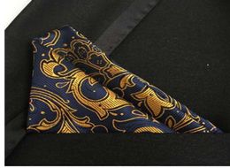 25cm Paisley Silk Handkerchiefs Woven Blue Gold Pocket Square Men039s Business Casual Square Pockets Handkerchief Wedding Hanki9440659