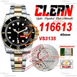 40mm 11661 VS3135 Automatic Mens Watch Clean CF V5 Ceramic Bezel Two Tone Yellow Gold Black Dial 904L Stainless Steel Bracelet Super Edition Same Series Card Puretime