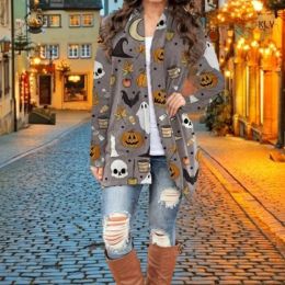 Jackets Open Front Long Knited Cardigan Sweater for Womens Oversized Knitted Sweater Halloween Printed Jackets