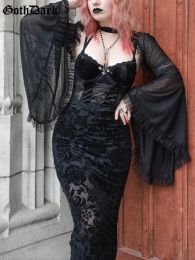 Dress Goth Dark Mall Gothic Aesthetic Sexy Lace Sheer Dresses Grunge Style Punk Halter Partywear Midi Dress Elegant Bandage Alt Outfit