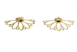 Stud Earrings Original 925 Sterling Silver Gold Colors Plain Fine Flower Women Jacket Earring Studs3005572