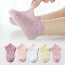 5 Pairs 1 To 12 Years Childrens Socks 2024 Spring Summer Baby Boys Girls Cotton Mesh Breathable Thin Soft Cute Socks Kids Socks 240226