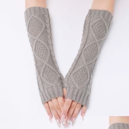 Fingerless Gloves Winter Jacquard Warm Gloves Womens Half-Finger Mittens Knitted Warmer Sleeves Long Fingerless Cuff Drop Delivery Fas Dhosh