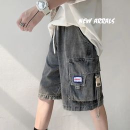 Mens denim casual shorts SS tooling style wear all-match trend jeans summer women half denim pants unisex cargo streetwear 240307