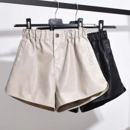 Shorts Womens Faux Leather Shorts Spring Autumn Loose Wide Leg Biker Shorts Women Fashion High Waist Leather Short Femme Trousers C7388