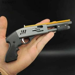 Gun Toys 2024 Mini Rubber Band Shotgun Sprayer 8 Bursts of Rubber Band Gun Miniature Model Ornaments Toy Soft Bullet Gun Christmas Gift yq240307