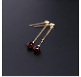 Faceted water drop garnet earrings gemstones female genuine 14K gold gild red gemstone ear line customization 2201087120404