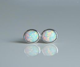 Stud Earrings 925 Sterling Silver Bezel Setting Ear Jewellery For Women Fashion White Fire Opal Wedding Top Quality1078476