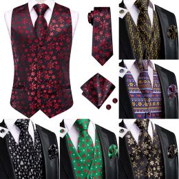 Vests HiTie Christma Men's Silk Vest Tie Red Black Business Formal Dress Sleeveless Jacket 4PC Hanky Cufflink Paisley Suit Waistcoat