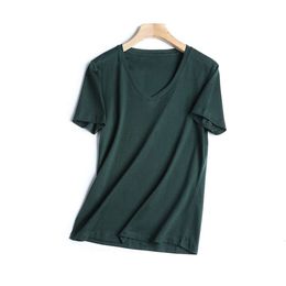 2024 New designer shirt women Thread Count Double Mercerized Cotton Slim y2k blouse Fit Simple Round Neck Vneck shirt womens designer clothing Slim Short Sleeve THMX