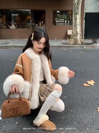 Romantic Advanced/2023 Double Breasted Fox Fur Grass For Young Women's Goose Suede Coat 976874