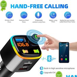 Car Bluetooth Kit New Fm Transmitter Bluetooth 5.0 Kit Hand Dual Usb Pd18W Fast Charging Wireless Cigarette Lighter Mp3 Music Player D Dhswj