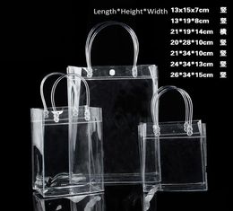 Limited 10Pcs Lot Transparant Pvc Gift Tote Packaging Bags With Hand Loop Clear Plastic Handbag Closable Garment Bag Vckrf1428073
