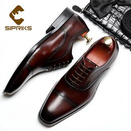 Sipriks Luxury Boy Wedding Shoes Men's Dress Leather Church Shoes Wine Red Burgundy Oxfords Social Gents Suit Casual Business 240304