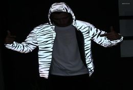Men039s Jackets Reflective Glowing Jacket Zebra Stripes Men Women Windbreaker Couple Glitter Glow In The Dark Outwear Zip Up Ho1714748