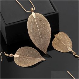 Earrings & Necklace Leaf Design Jewellery Sets Necklace Earrings Set For Women Girls Lady Sier Rose Gold Black Fashion Pendant Charm Su Dhsal