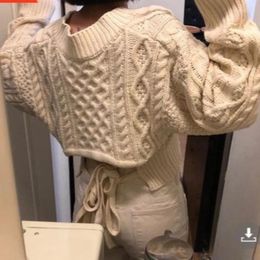 Women's Sweaters 2024 Japanese Sweet Lace Up Knit Sweater Women Cute Sexy Back Irregular V-neck Loose Long Sleeve Cropped Pullover