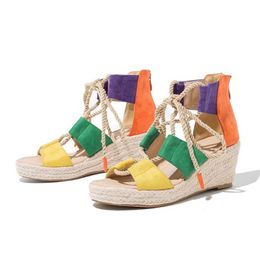 Trendy Colorful Wedge Sandles Heels Womens Shoes Cross Tie Sandals Casual High Heel Summer Sandal Women Flip Flop 240228