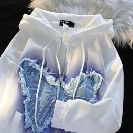 Street Vintage Butterfly Patch Zipper Hoodies Women Y2K Harajuku Casual Loose Sweatshirt Couple Fashion Joker Hoodie 240307