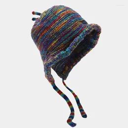 Berets Cute Colourful Striped Bomber Hats For Women Knitted Winter Beanies Earflap Caps