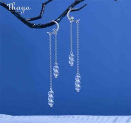 Thaya Double Chain Crescent Dangle Crystal Earring Stud Silver Colour For Women Fashion Earrings Trend Jewellery Gift 2106161693991