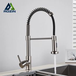 Rozin Brushed Nickel Kitchen Faucet Deck Mounted Mixer Tap 360 Degree Rotation Stream Sprayer Nozzle Kitchen Sink Cold Taps 240301