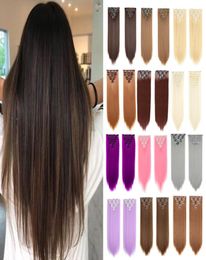 22 Inches Medium Lenght Straight Hair Clip In Hair Extension Synthetic False Hair Whole 7piece set7311417