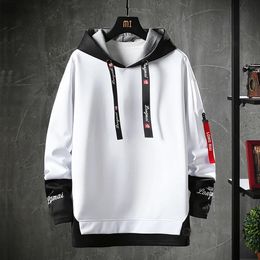 Autunno Mens Felpe con cappuccio Hip Hop Streetwear Pullover con cappuccio Manica lunga Patchwork Nastro Lettera Stampa Felpa Uomo Y2K Abbigliamento 240227