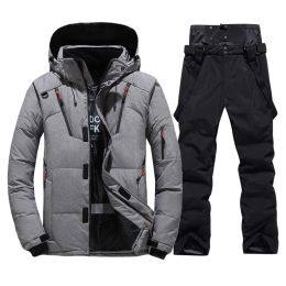 Boots New Thermal Winter Ski Suit Men Windproof Skiing Down Jacket and Bibs Pants Set Male Snow Costume Snowboard Wear Overalls