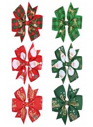 6 Colors Girl Christmas Hair Bows 35 inch Bow Boot Lucky Deer Santa Claus Design Baby Girls Elegant Clippers Kids Accessory Gift6858885