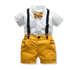 Baby Boy Gentleman Clothes Set Summer Suit For Toddler White Shirt with Bow TieSuspender Shorts Formal Newborn Boys Clothes1081459