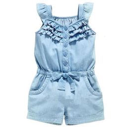 夏の服は幼児の女の子のドレスをセットする子供たち全体的なノースリーブロンパージャンプスーツプレイスーツドレス服のサイズ2-8Y 240226