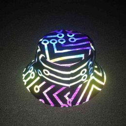 NEW Colourful Reflective Fisherman's Hat Men Bucket Hats Night Reflect Light Women Punk Rock Hip Hop Caps Sun Fisherman Cap Go267C