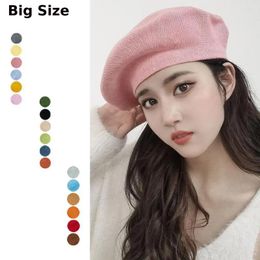 Berets Big Head 60cm Beret Hats For Women Men 2024 Spring Summer Knitted Breathable Travel Painter Hat Vintage Size L Casual