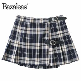 Dresses 2021 Pleated Skirt Saia Girl Plaid Mini Skirt Haruku Short Skirt Streetwear Tartan Blue Print Women