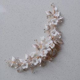 White Porcelain Flower Wedding Crown Bridal Hair Comb Accessories Handmade Women Headpiece Party Prom Jewellery 240305