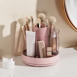 Storage Boxes 67JE Makeup Brush Holder Rotating Container With Removable Trays For Desk