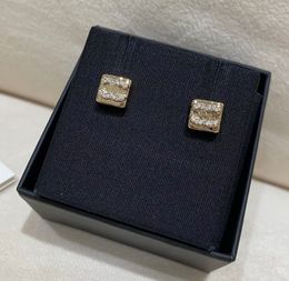 Luxury quality charm square shape stud earring with diamond in 18k gold plated have stamp box PS3065B