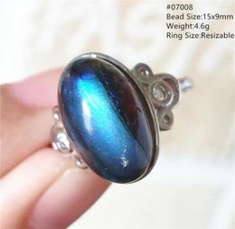 Cluster Rings Natural Blue Light Labradorite Adjustable Ring Colourful Resizable Gemstone Flash Beads Jewelry1355574