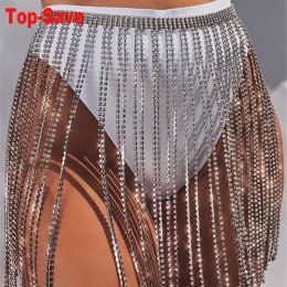 skirt 3mm Glitter Rhinestone Clothing Long Tassel Skirts Crystal Diamonds Adjustable Sexy Women 2020 Summer Beach Bikini Mini Skirt