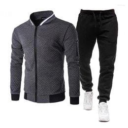 Running Sets 2024 Men's Fall Winter Two-piece Sports Stand-up Collar Solid Colour Plaid Zipper Sweater Baseball Suit