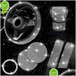 Interior Decorations New Bling Car Accessories 5 Colour Diamond Steering Wheel Er Seat Belt Cushion Shift Knob Push Start Button Decor Dhug0