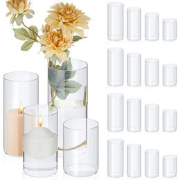 16 Pcs Glass Cylinder Vases for Centrepieces Clear Vase Multi Use Floating Candles Holders Flower Home 240301