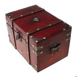 Storage Boxes & Bins Storage Boxes Bins Retro Treasure Chest With Lock Vintage Wooden Box Antique Style Jewellery 230413 Drop Delivery H Dhsee