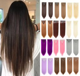 22 Inches Medium Lenght Straight Hair Clip In Hair Extension Synthetic False Hair Whole 7piece set7149362