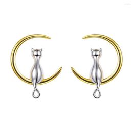 Stud Earrings Collare 925 Sterling Silver Cat On The Moon For Women Dainty Gift Bridesmaid S925 E6043578864