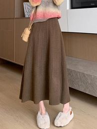 Skirts Elegant Knitted Long Skirt For Women Autumn Winter Thick Warm Korean Simple Solid A Line High Waist Pleated Female P580